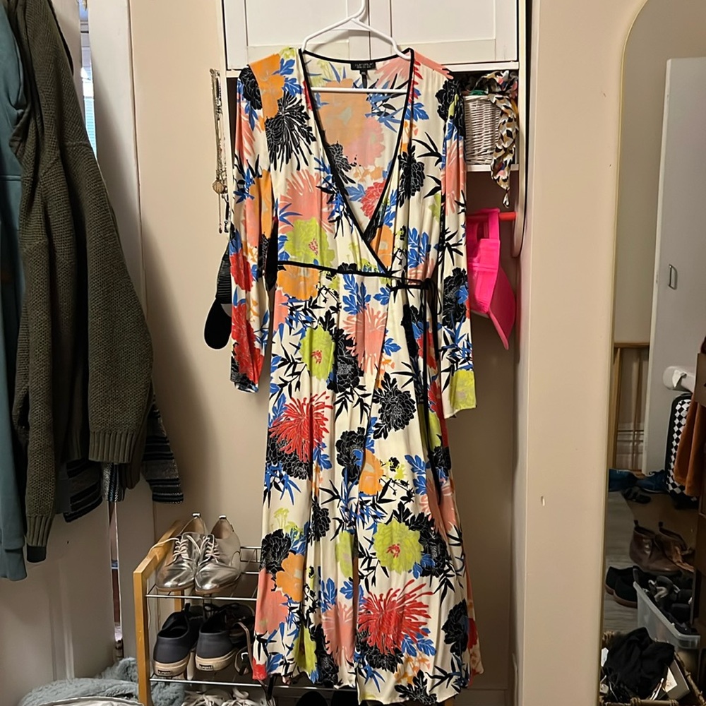 Topshop long sleeve floral wrap dress